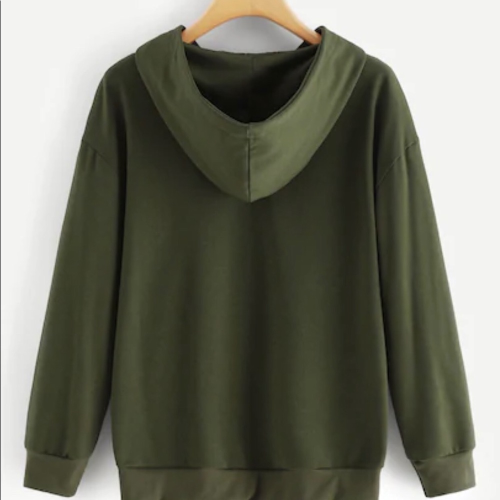 Graphic Flower Child Hoodie Sweater Army Green - Picture 2 of 5